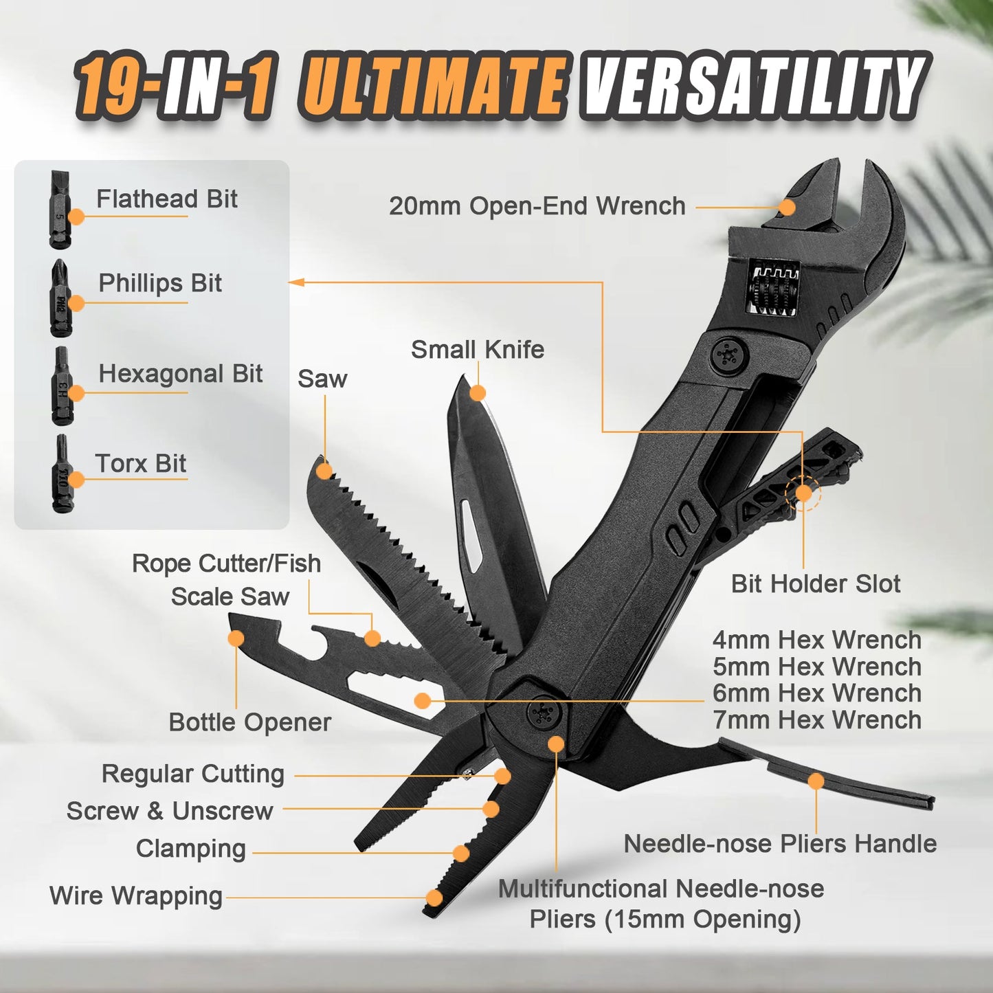 Unioo 19 In 1 Multitool Wrench with Wire Cutter for Outdoor Camping