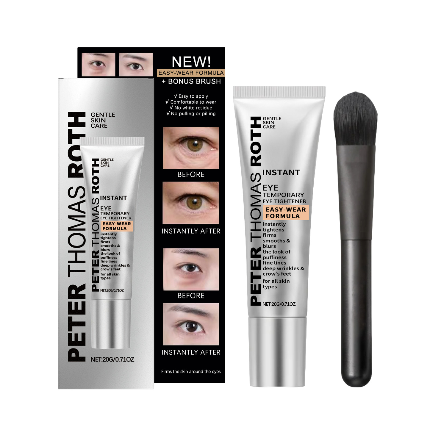 Instant Eye Firming Serum - Instantly Visibly Reduces Under-Eye Bags, Wrinkles, Dark Circles, Fine Lines, and Crow's Feet. Anti-Aging and Anti-Wrinkle Treatment for Full Face Size Tube.
