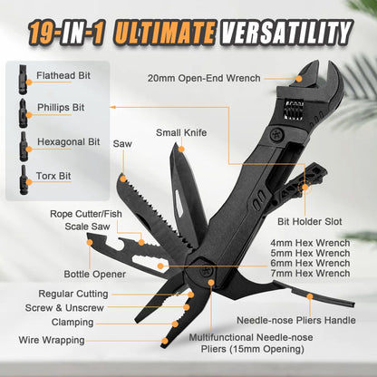 Unioo 19 In 1 Multitool Wrench with Wire Cutter for Outdoor Camping