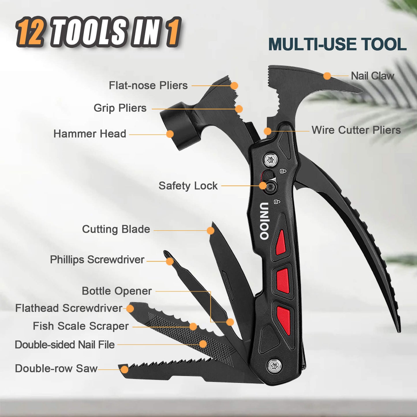 UNIO H1 Multi Tool Hammer 12 in 1  with Safety Lock