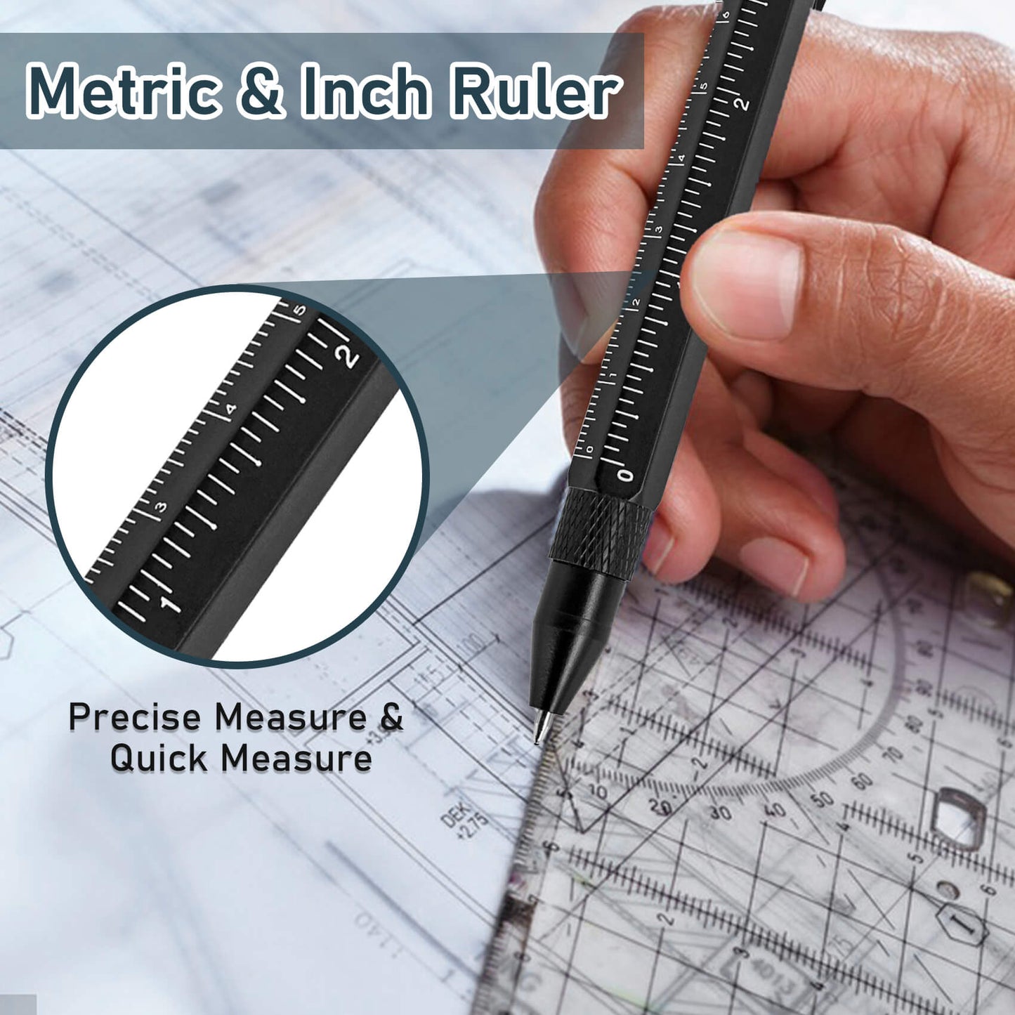 UNIOO 11 In 1 Multi-Tool EDC Pen with Ruler, Level, Bottle Opener for Handyman